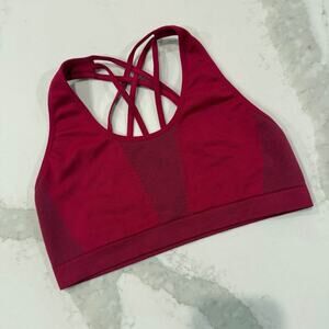 Fabletics Strappy Racerback Sports Bra Women's Small Red Mesh Details Low Impact